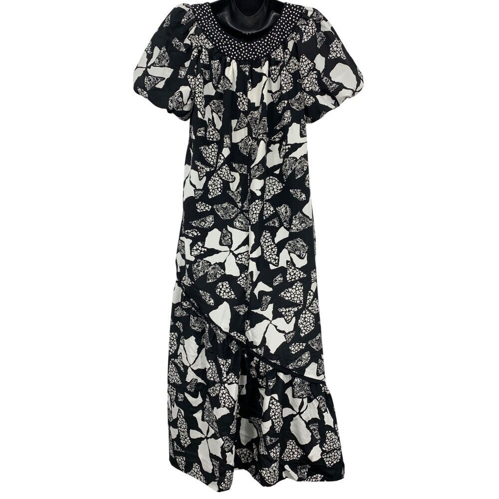 Liberty House Vintage Women Medium Petite Dress Floral Muumuu Black Lace Polka D - Picture 2 of 6